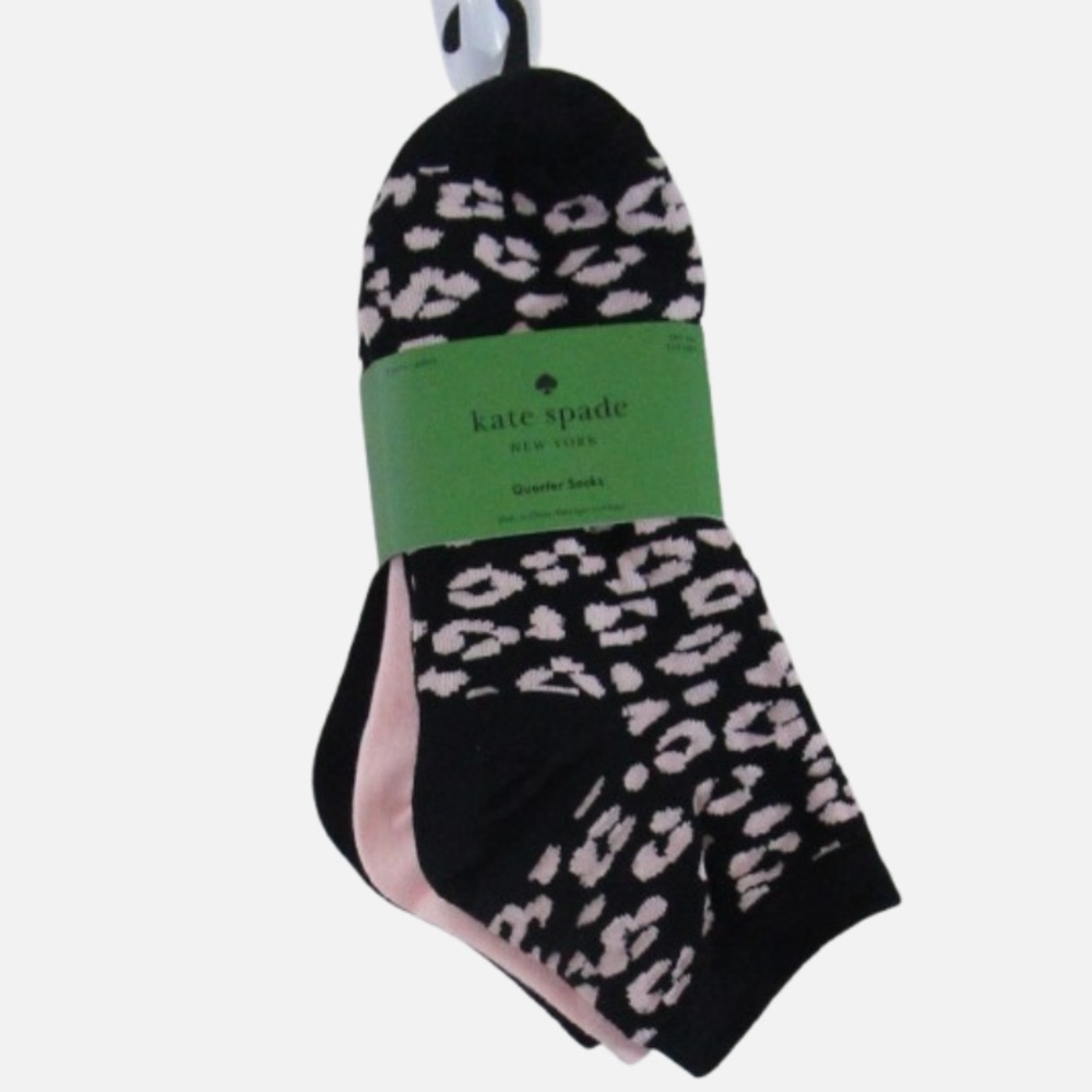 kate spade Black and Light Pink Leopard Crew Socks